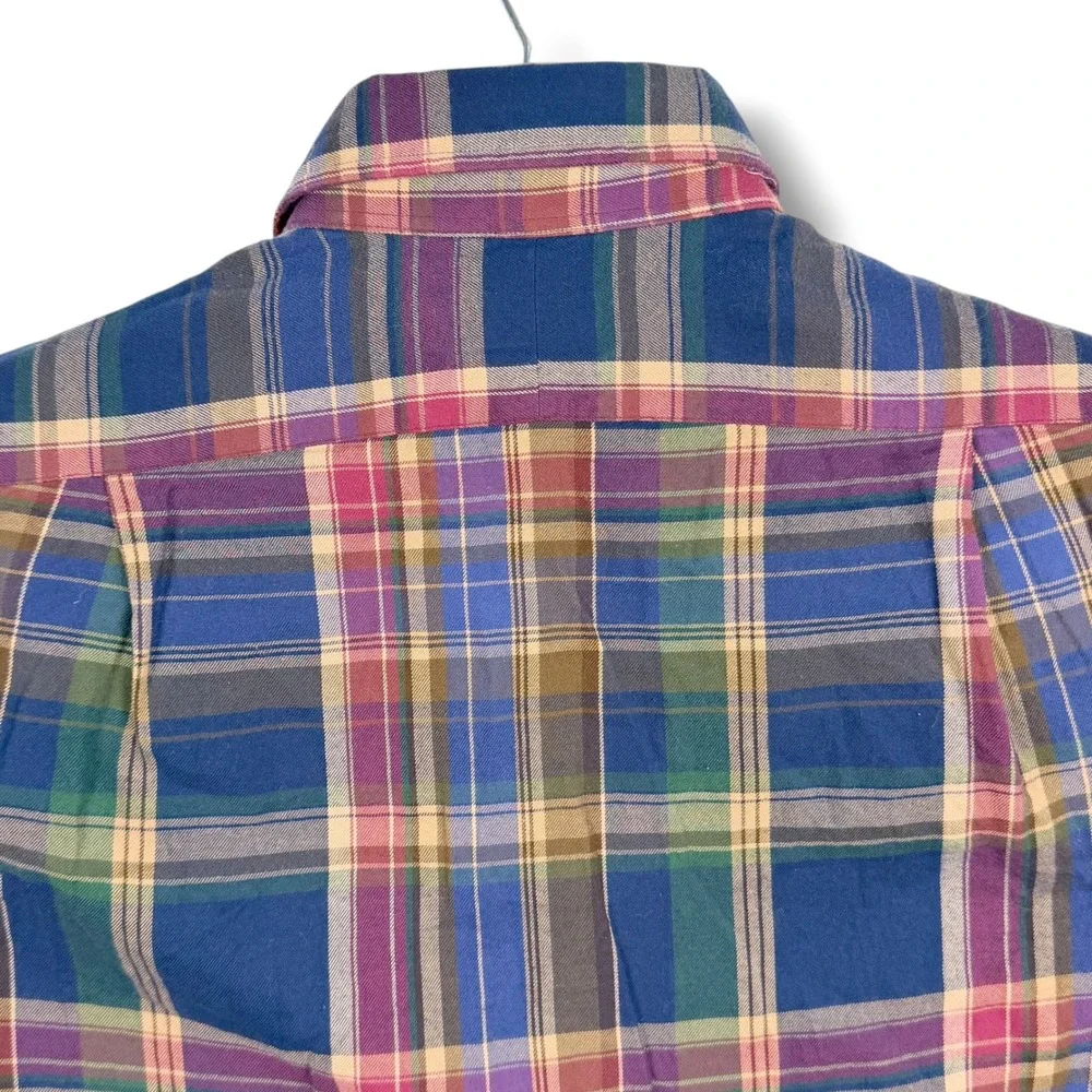 Polo Ralph Lauren Button Down Flannel Shirt Mens Small Blue Plaid Cotton Pony